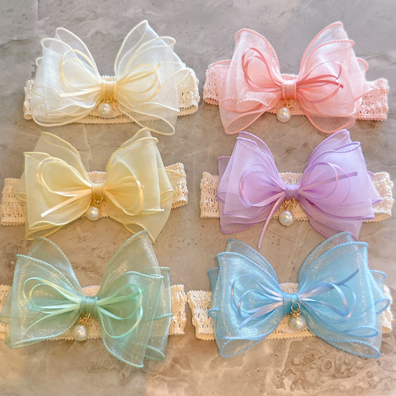 23韩版新款珍珠皇冠儿童头饰宝宝发饰宽边蝴蝶结婴儿发带公主头带