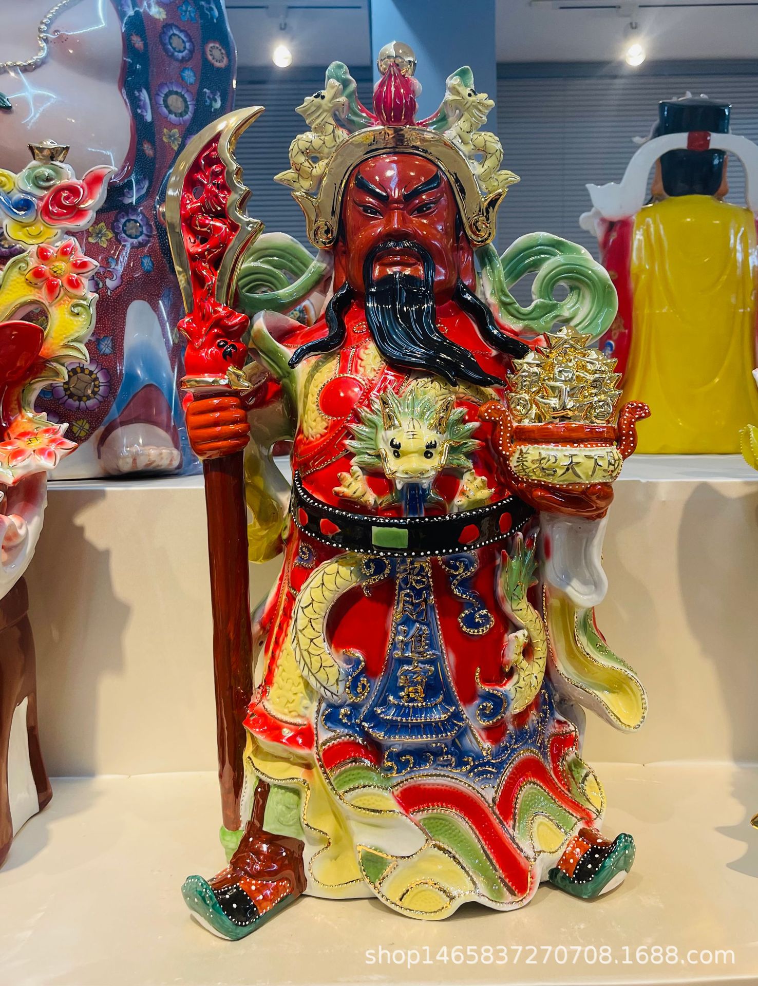 24寸28寸武财神连刀九龙关公佛像陶瓷摆件工艺品 厂家直销