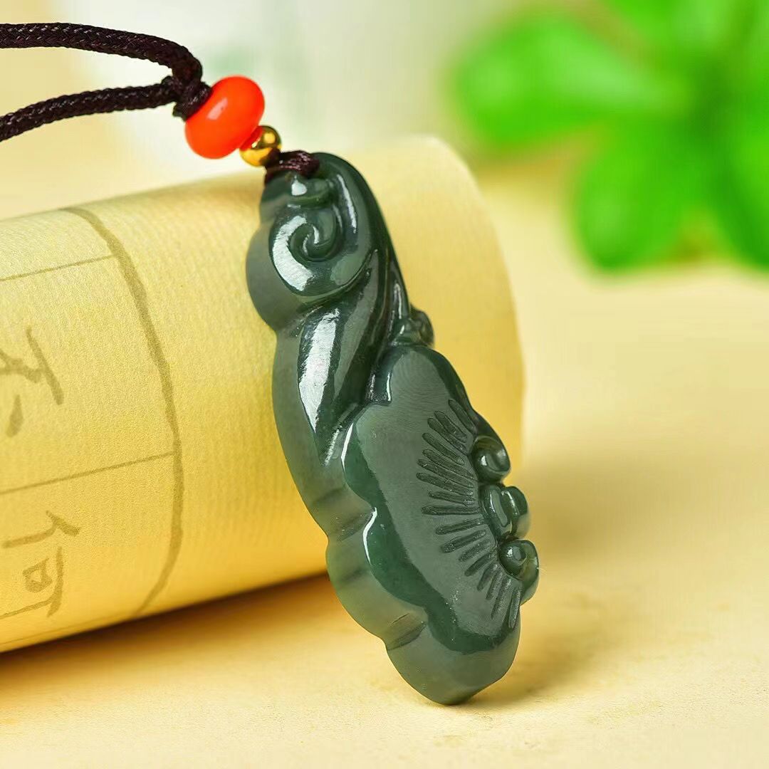 新疆天然和田玉青玉如意灵芝吊坠男女款民族风复古文玩玉石挂件