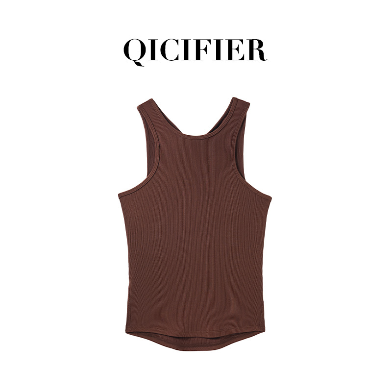 Qcfe Spring/Summer New Back Hollow-out Twisted Sports Vest Breathable Nude Feel Outdoor Running Sports Workout Clothes for Women