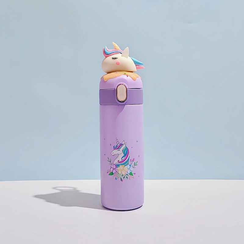 Factory Direct Sales Cross-Border 304 Stainless Steel Thermos Cup Solid Color Handle Cover Cartoon Handmade Big Unicorn Tumbler