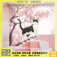 日式树寿司壁画壁纸网红ins直播剧本杀贴画招财猫咪背景墙布