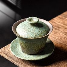 复古粗陶三才盖碗茶杯家用大号窑变单个泡茶碗日式功夫茶具敬茶碗
