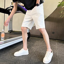 白色牛仔短裤男夏季薄款2024新款美式高街复古宽松潮牌五分休闲裤