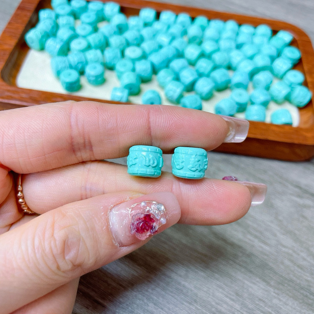 磷镁矿六字箴言桶珠diy配件散珠手工编织项链手串文玩佛珠配饰珠