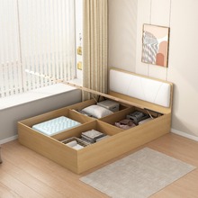 J)实木床架现代简约高箱榻榻米储物床小房间省空间可订榻榻米双人
