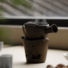 老岩泥茶色侧把煮茶壶复古陶瓷茶壶碳炉烧水壶功夫茶具单壶住煮茶