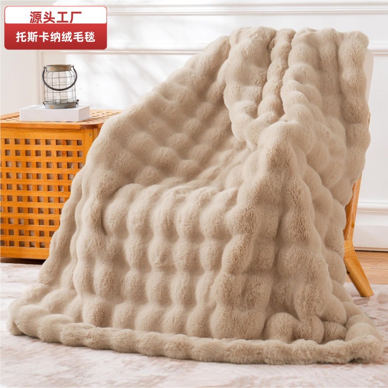 欧美热销托斯卡纳风绒毛毯酒店专供纯色保暖盖毯可定制LOGO