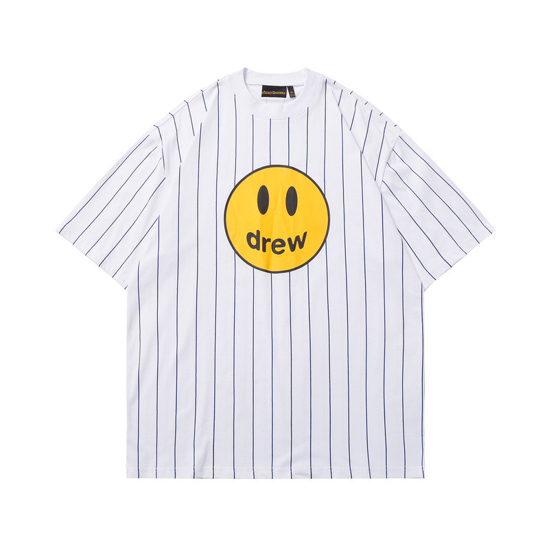 夏季drew house新款印花笑脸条纹短袖潮流男士男女同款t恤-阿里巴巴