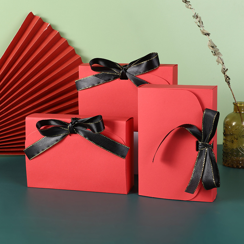 红色喜糖盒翻盖伴手礼盒空纸盒蝴蝶结彩带手提结婚礼品包装盒套装