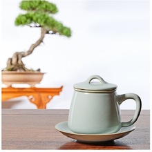 雅瓷汝窑过滤茶杯陶瓷泡茶杯茶水分离汝瓷开片可养天青色石瓢杯