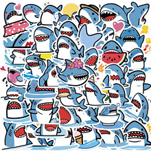 50张卡通蓝肥鲨涂鸦贴纸吉他笔记本行李箱DIY防水贴画跨境爆款批