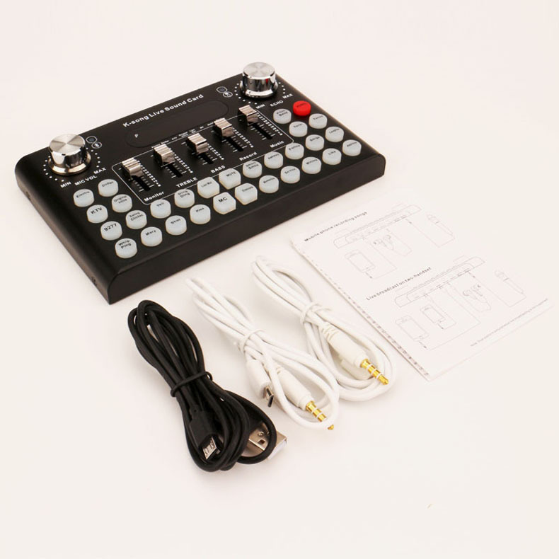 f007调音台直播声卡 手机电脑平板通用k歌抖音户外主播声卡英文