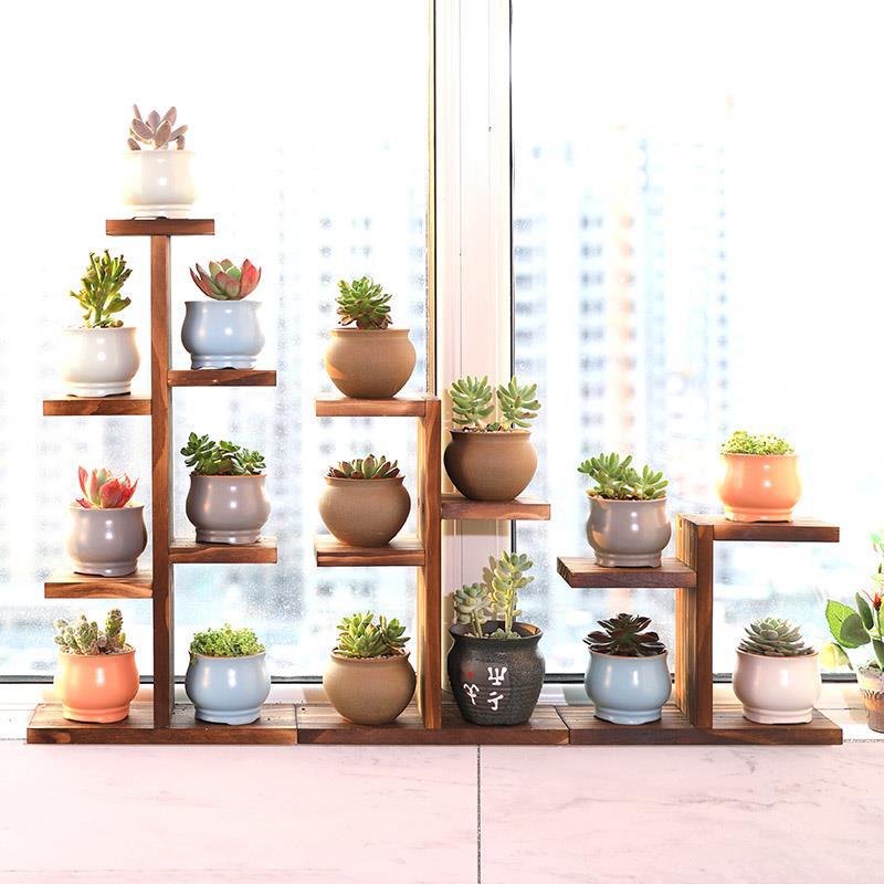 实木飘窗台多肉花架子多层室内客厅桌面小花架阳台花盆架置物装饰