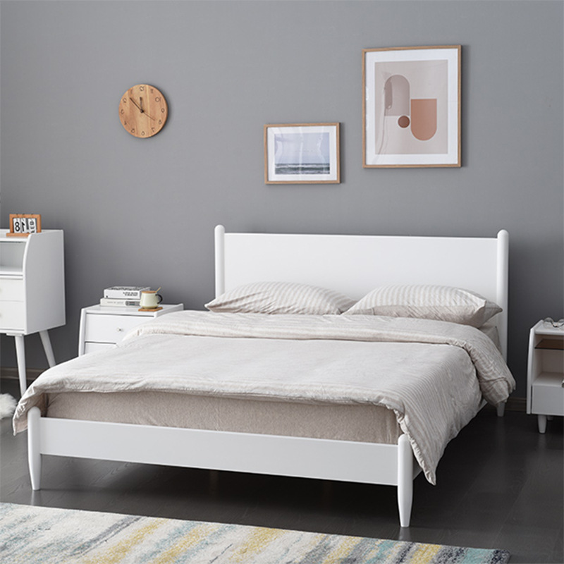 床箱体 不带床头靠背北欧实木床地床现代简约白色双人储物