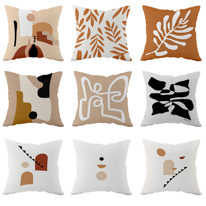 Nordic Khaki Pillow Cover Morandi Coffee Color Abstract Plant Pillow Case Cushion Plush Car Cushion Waist Pillow