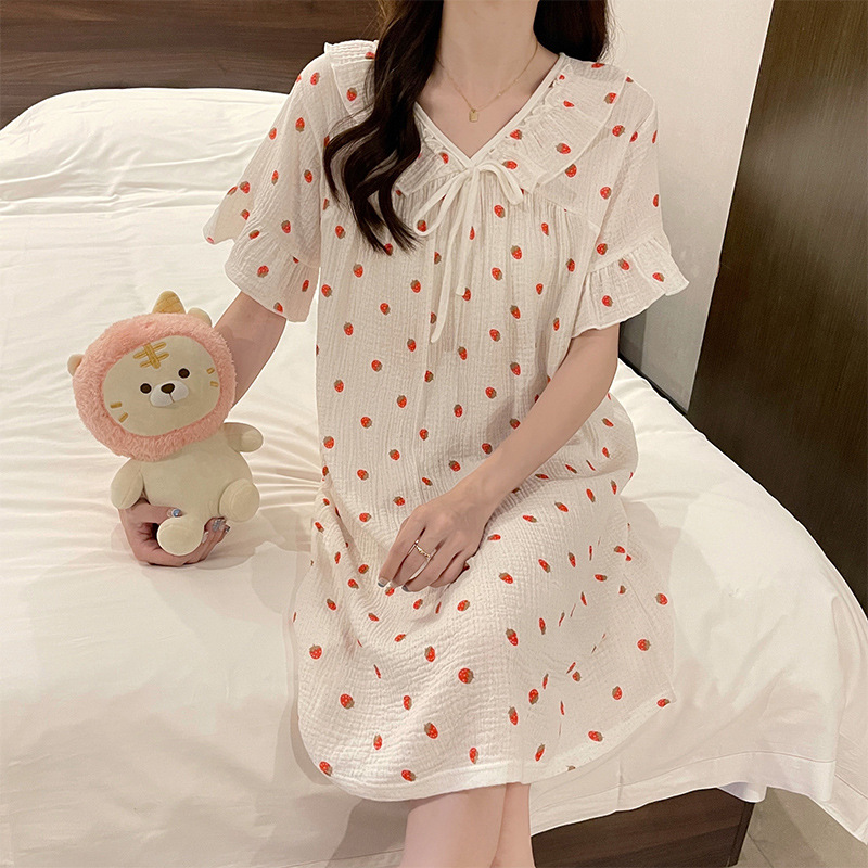 Women's Outdoor Nightdress Summer Pure Cotton Cute Princess Style Short Sleeve 2022 New Pajamas Ins Style