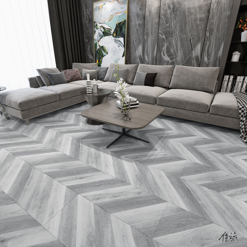 鱼骨纹地板实木纹人字复合地板灰色北欧艺术木地板服装店防水装修