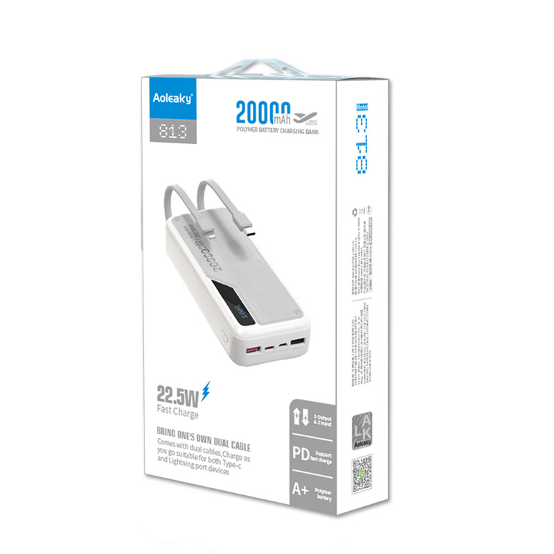 Aolike 813 Mobile Power Supply 22.5W Super Fast Charge 20000 MA Led Large Capacity with Cable Power Bank