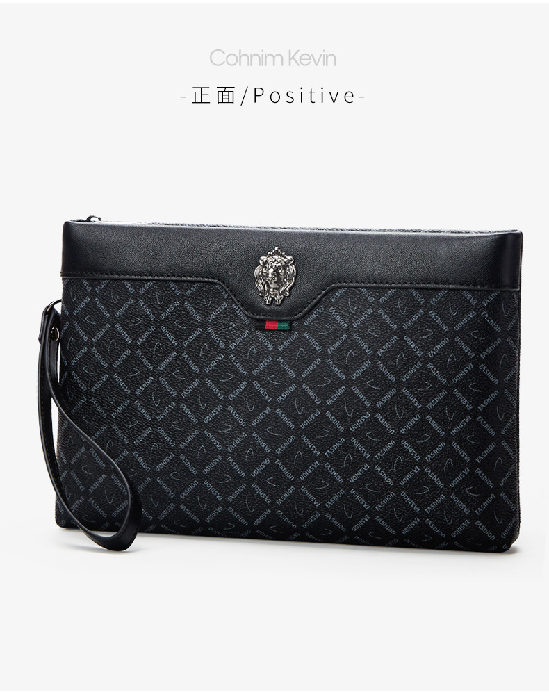 抖音直播货源男士手拿包真皮商务外贸手包经典格子手抓包厂家代发