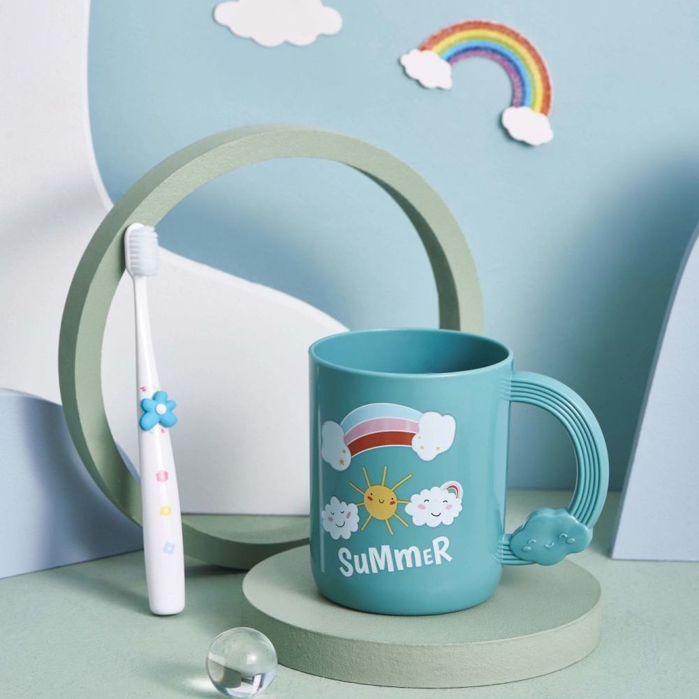 Plastic Cup Children's Cute Gargle Cup Rainbow Printing Student Toilet Tooth Cup Household Parent-Child Cup 0652