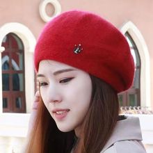 帽子女韩版冬天兔毛贝雷帽韩国毛线帽针织帽加绒加厚保暖针织帽子