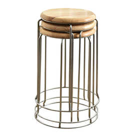 圆凳子不锈钢家用餐桌圆形实木简约加厚橡木粗钢筋板凳宿舍小圆凳