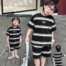 男童夏季条纹套装2024新款酷帅儿童装韩版短袖两件套宝宝夏装衣服