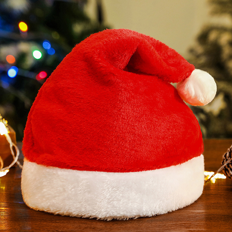 短毛绒帽毛绒圣诞帽儿童成人造型纯色节日氛围道具礼品礼物装饰帽