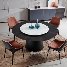 意式极简圆形餐桌带转盘1.5米现代简约餐厅实木桌子