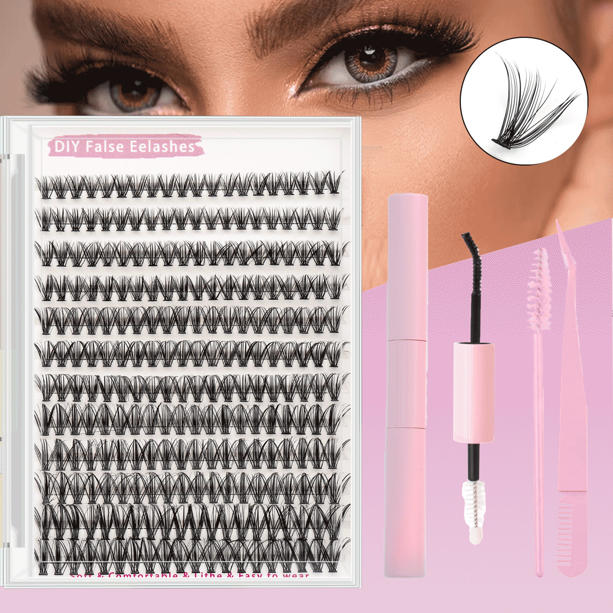 跨境新品diy分段式假睫毛亚马逊30d40d眼睫毛套装朵毛平度眼睫毛