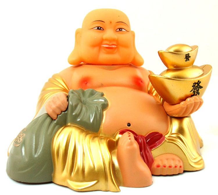 呵呵笑会说话恭喜发财弥勒佛金元宝扇子光控吉祥招财佛礼品玩具