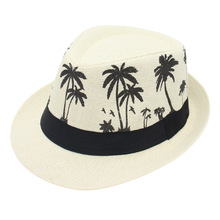 欧美风椰树图案巴拿马礼帽奥地利沙滩帽Trilby特里米轻便绅士帽