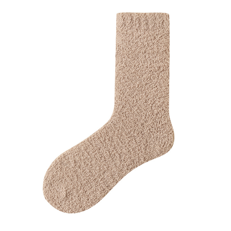 Autumn and Winter Socks Children's Mid-Calf Length Solid Color Coral Fleece Lint-Free Fleece Lined Padded Warm Keeping Long Tube Maternity Socks Zhuji Wholesale