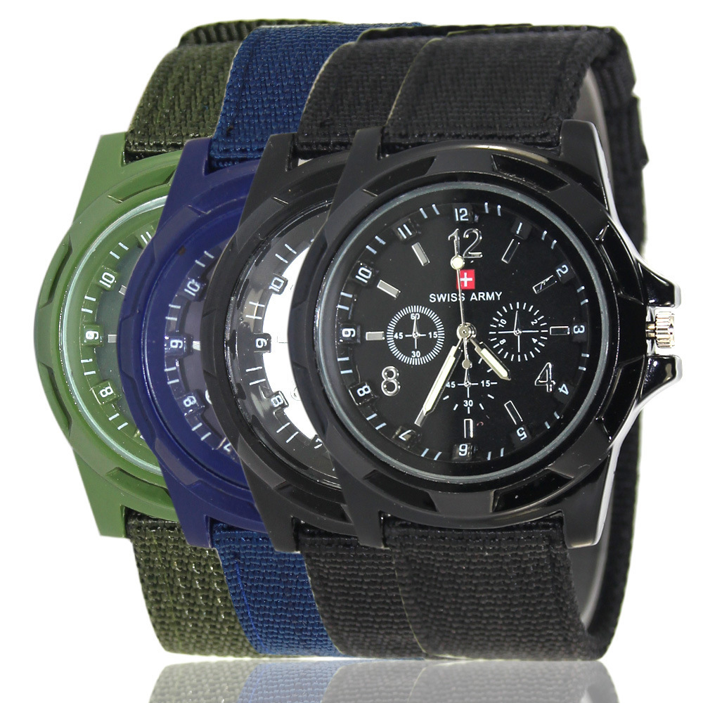 海陆空军队男士gemiu/swiss army watch编织帆布带手表运动石英表