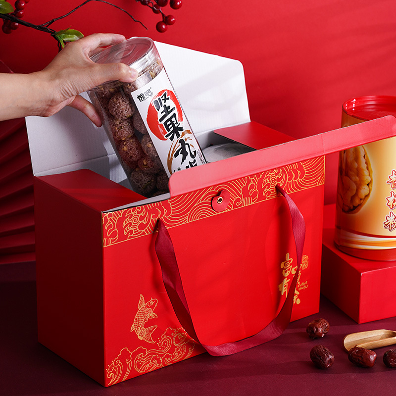 New Year Gift Box Box Honey Tea Nuts Red Dates Shanzhen High-End New Year Gift Bag Handbag in Stock