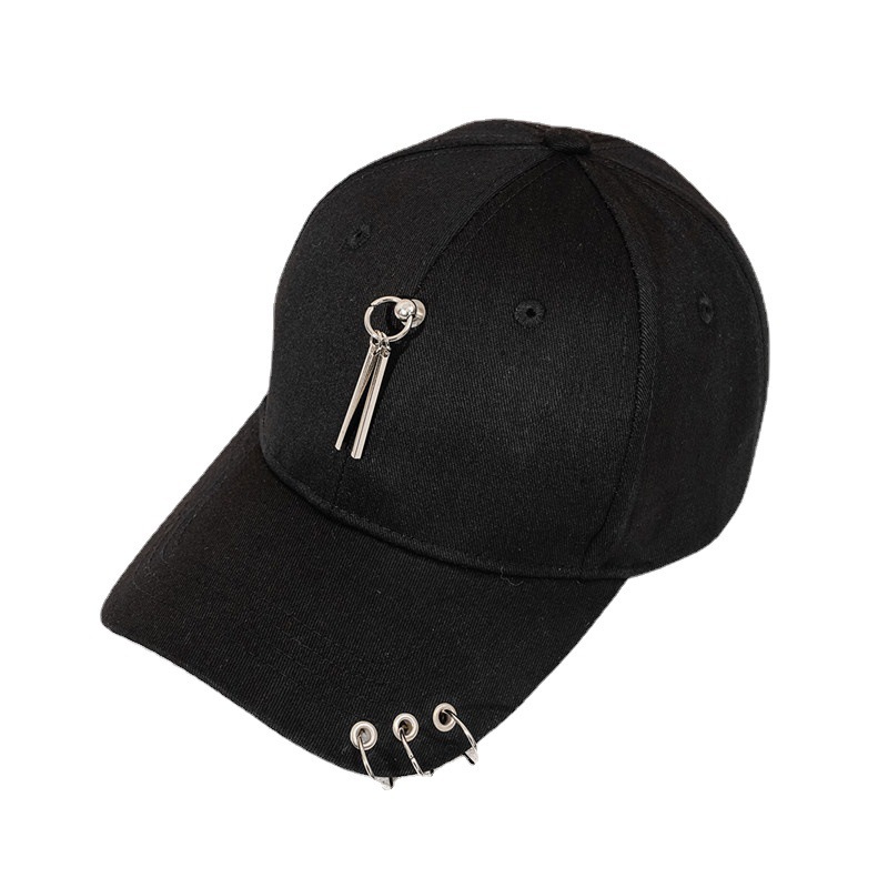 Korean Style Personalized Iron Hoop Pendant Three-Ring Baseball Cap European and American Men and Women Couple Outdoor Sunshade Casual Trend Peaked Cap