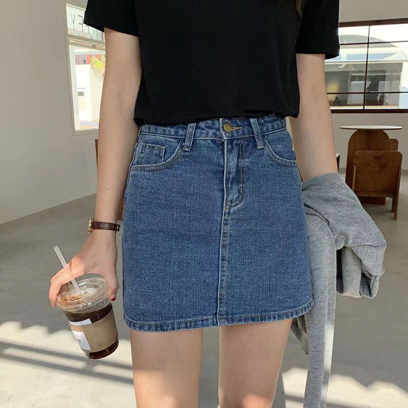 INS Denim Skirt Women's Summer New Korean Style High Waist Slimming A- line Sheath Skirt Small Casual Short Skirt