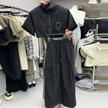 2024春夏新款韩版女装工装风两件套短款衬衫+中长款半身裙套装潮