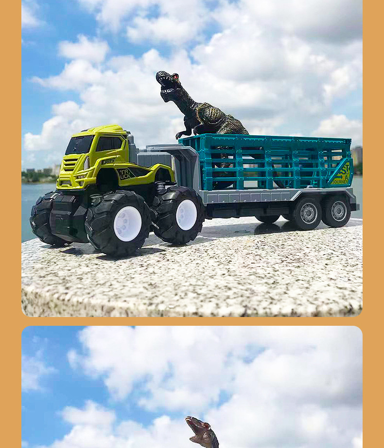 跨境货源四驱惯性合金拖头车 恐龙拖车 大卡车儿童玩具车批发代发