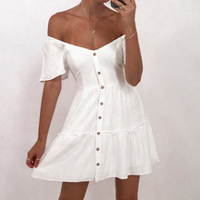 2022亚马逊Ebay新款欧美夏季热卖休闲女纯色宽领雪纺连衣裙