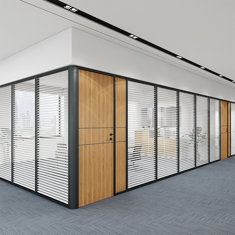 佛山办公室玻璃隔断铝合金中空百叶双玻写字楼移动玻璃活动隔断墙