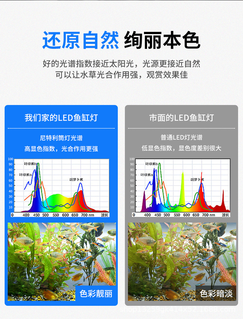 尼特利水草灯全光谱at3银色金属筒灯led水草灯