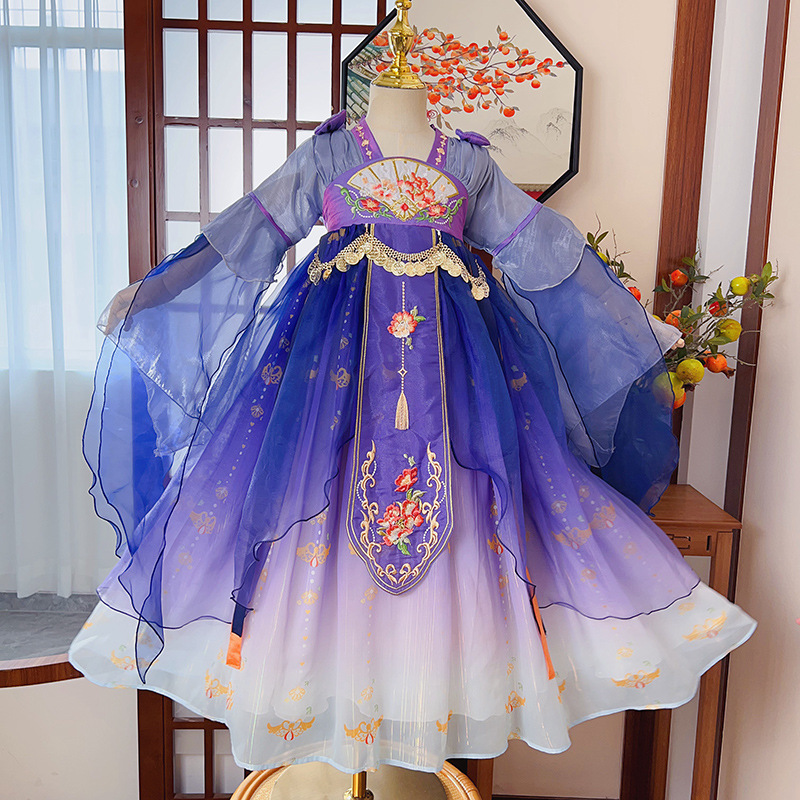 2024新款春季中国风古装女孩名族风中式儿童演出服女童汉服连衣裙