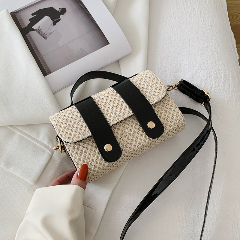 Woven Pouch 2021 Summer New Korean Style Fashionable Pu Stitching Simple Western Style Portable Crossbody Small Square Bag