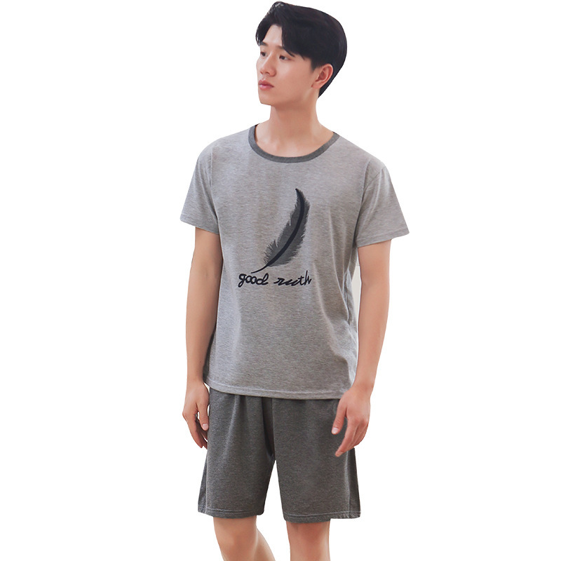 Cotton Men's Pajamas Summer Short Sleeve Shorts Home Wear Spring and Summer Sports Leisure Thin Loose Outfit Wholesale