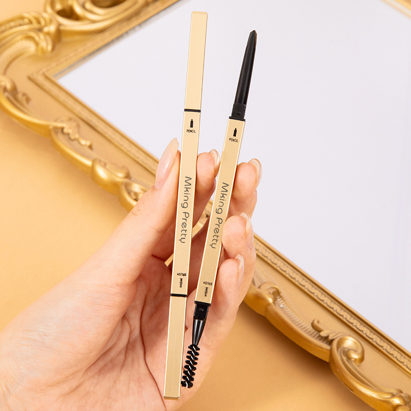 Small Gold Bar Double-Headed Eyebrow Pencil Small Gold Chopsticks Ultra-Fine Triangle Machete Three-Dimensional Sketch Waterproof Sweat-Proof Not Smudge Eyebrow Pencil