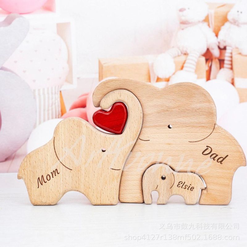 wooden elephant family jigsaw puzzle 木制大象家庭拼图 复活节