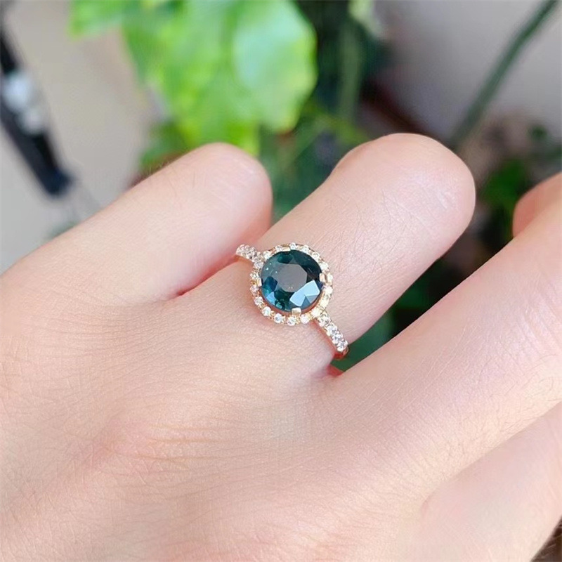 批发18k黄金镶嵌 天然蓝宝石戒指 网红款轻奢百搭 女戒直播热销