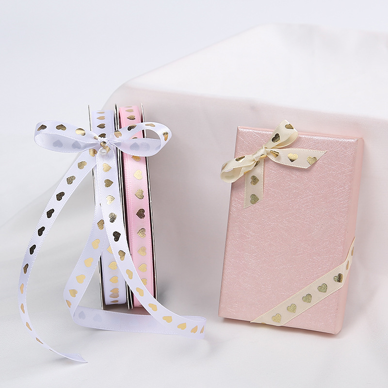 1cm Heart-Shaped Printing Satin Flowers Packing Ribbon Cake Gift Bow Packaging Bandage Ribbon Ribbon Flower Shop
